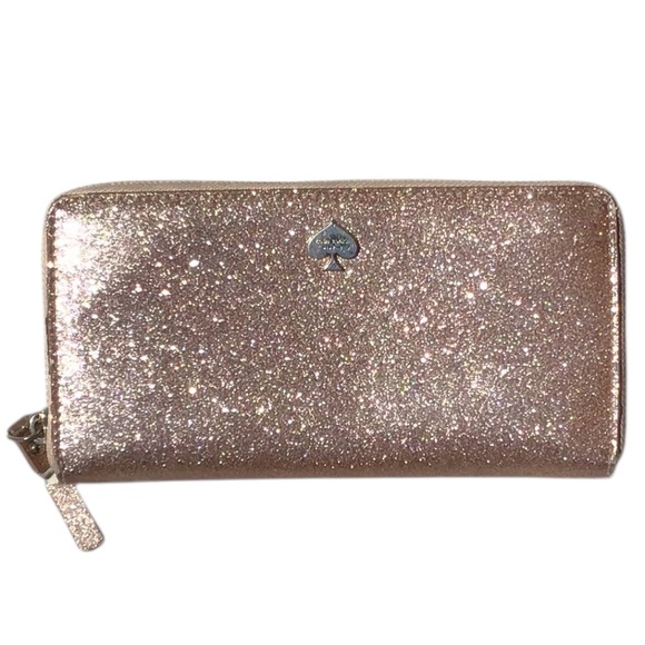 kate spade Handbags - Kate Spade Rose Gold Glitter Bug Lacey Zip Around Continental Wallet